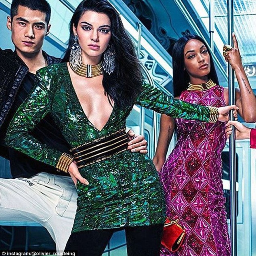 Balmain for H&M green deep v dress
